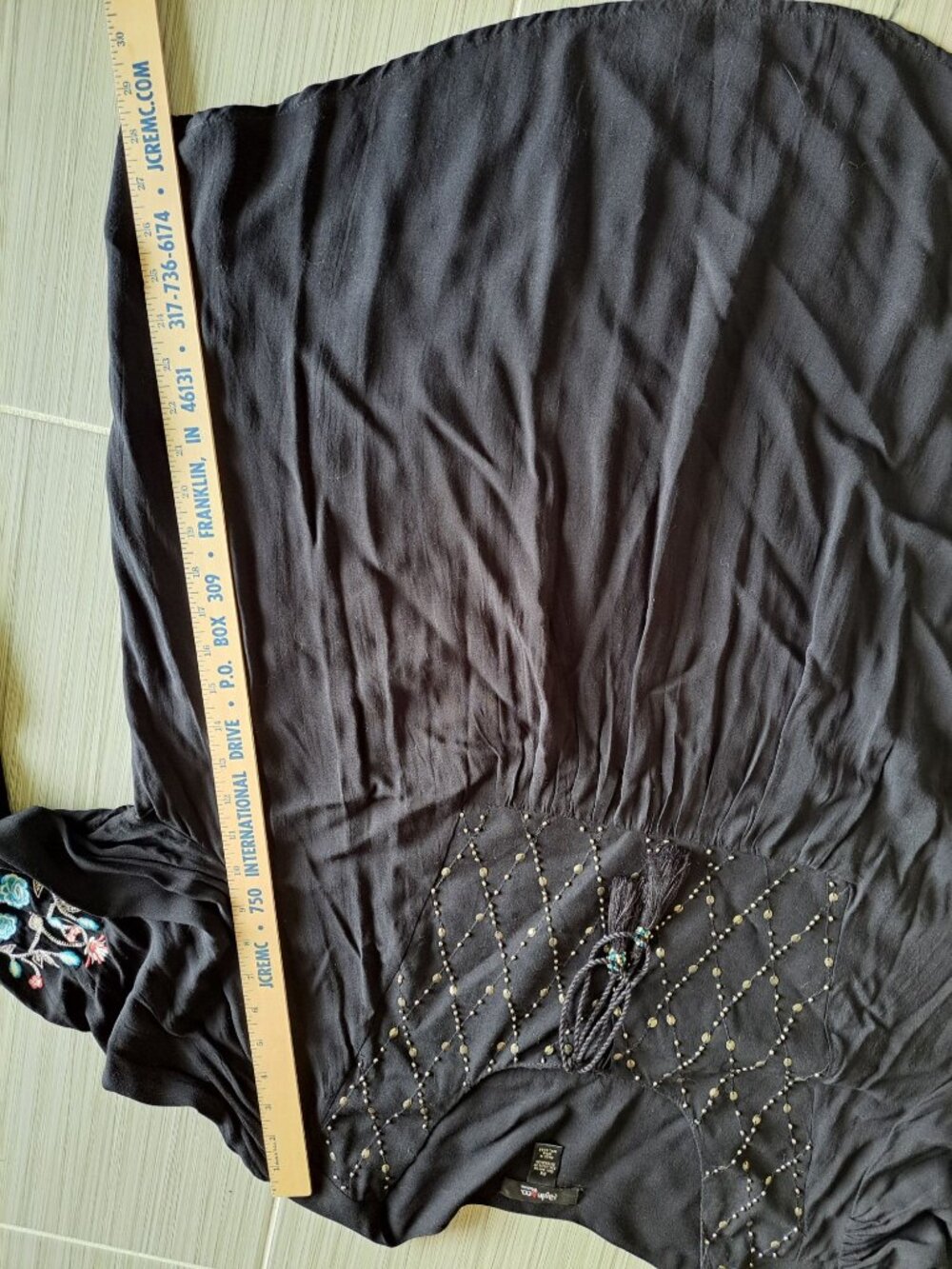 NEW 3XL Black Embroidered Peasant Top Beaded Tassel Tie Neckline Womens Plus - Picture 11 of 13